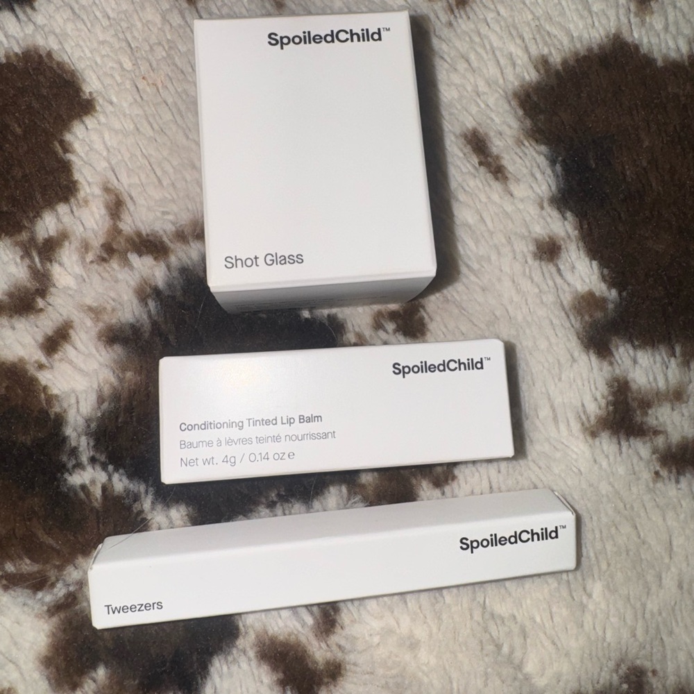 SpoiledChild Shot Glass, Tweezers & Tinted Lip Balm Set in Plum